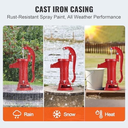 VEVOR Antique Well Hand Pitcher Pump, 25 ft Max Lift, Cast Iron Manual Hand Water Pump with Ergonomic Handle G1-5/8" Easy Installation, Old Fashioned for Outdoor Home Yard Garden Pond Farm