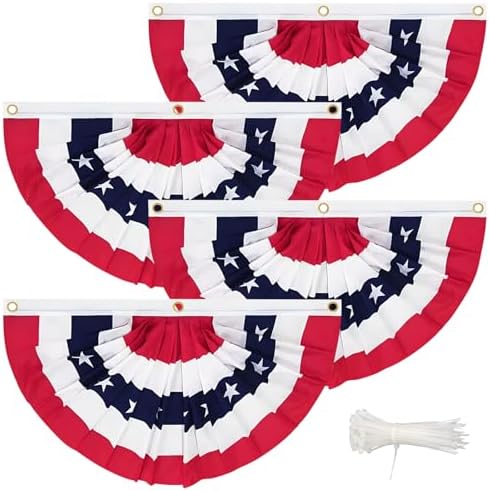 4th of July Decorations Huge Bunting Flags 3 x 6 Ft with Grommets, Large American Pleated Fan Banner, Fourth of July Flag USA Patriotic Red White and Blue Decor for Memorial Day Veterans (3x6 Ft-4 Pcs)
