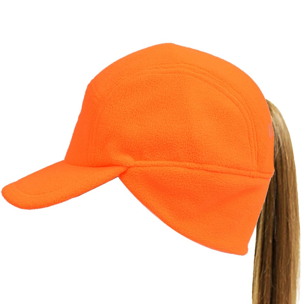 FETHAR Womens Athletic Winter Hat with Ponytail Hole - Fleece Running Hat for Womens (Blaze Orange, Large)