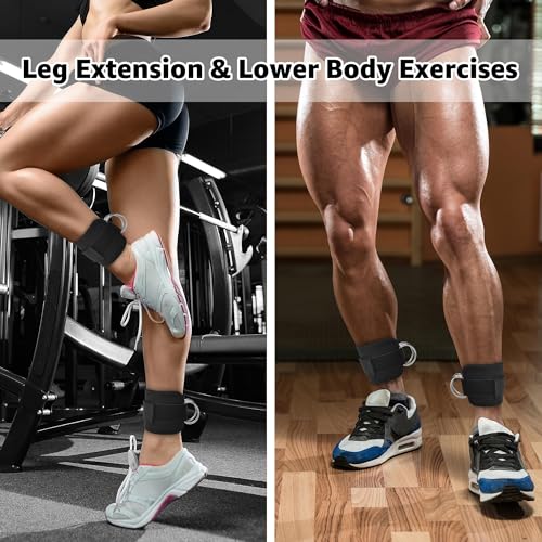Anemeeoke Fitness Ankle Straps for Cable Machine, Kickbacks Glute Workouts, Lower Body Exercises, Adjustable Leg Straps with Neoprene Padding Men Women(Black)