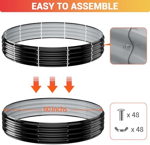 60IN Heavy Duty Fire Pit Ring for Outside - Large Wood Burning Fire Pits&Outdoor Fireplace,High Heat Resistant,12'' Raised,Galvanized Steel Bonfire Pit Portable for Camping,Backyard,Patio