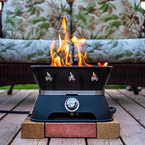 Outland Living Firebowl 805 Firecube 14” Portable Square Smokeless Propane Fire Pit – Outdoor Gas Fire Pit with Cover & Carry Kit, Lava Rocks, 58,000 BTU, Black