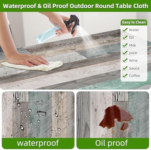 Picnic Table Cover with Bench Covers Farmhouse Waterproof Windproof Fitted Outdoor Tablecloth with Elastic Rectangle Table Cloth Camping Must Haves Rv Accessories,72x30 Inch (Wood Green)