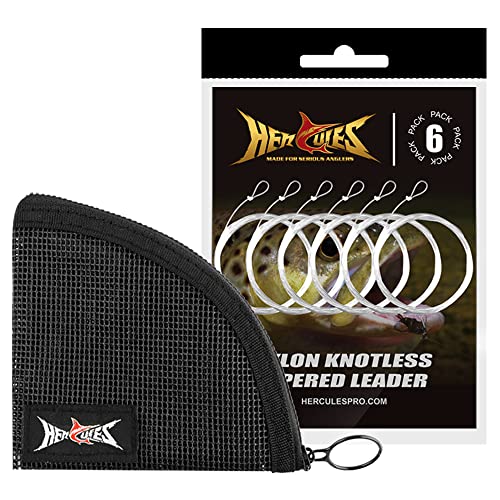 HERCULES Pre-Tied Loop Fly Fishing Leader 6 Pack with Tapered Leader Wallet, 7.5FT - 6X - 2.6LB