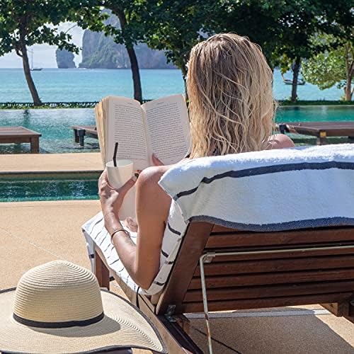 Arkwright Las Rayas Chaise Lounge Cover - Pack of 2 - Terry Towel 100% Striped Soft Cotton with Pocket Holder for Beach Pool Outdoor Chair, 30 x 85 in, Dark Grey