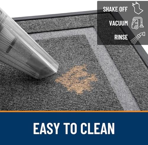 OLANLY Front Door Mat Indoor Outdoor Entrance, Waterproof All-Season, All-Weather Doormat, Sturdy Natural Rubber, Fade Resistant, Low Profile, Easy Clean Patio Porch Entryway Mat, 29.5x17, Dark Grey