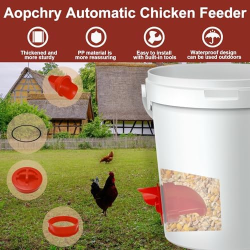 [8 Pack] Aopchry Automatic Chicken Feeder (Red), Chicken Feeders No Waste Feed, Egg Shaped Thickened Design, Rain-Proof, Suitable for Various Poultry, with Mounting Hole Opener