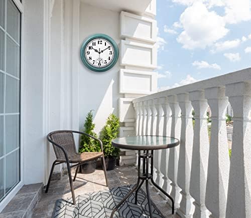 zyzamay 12 Inch Indoor Outdoor Clocks,Waterproof Wall Clock with Thermometer,Easy to Read,Non-Ticking Battery Operated Quality Quartz Clock, Decorative for Patio,Porch,Pool,Bathroom,Deck(Green)