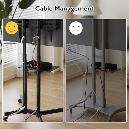 BONTEC Mobile TV Stand for 32 to 85 inch Screens up to 121 lbs, LED LCD OLED Plasma 4K Smart Flat and Curved Panels, Rolling Stand with Laptop Shelf, Locking Wheels, Max VESA 600x400mm, Black