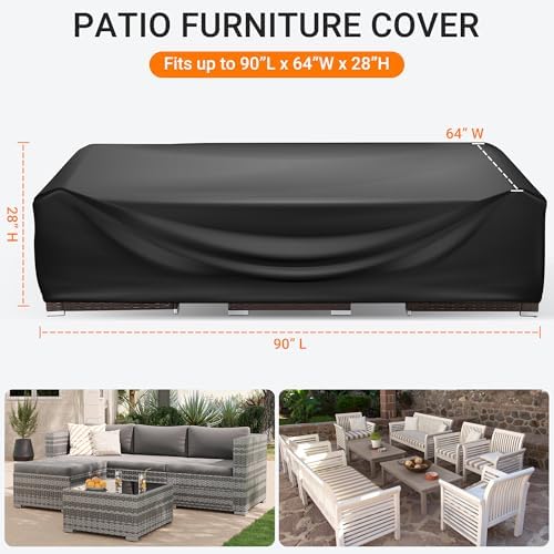 WLEAFJ Patio Furniture Covers Rectangle, Outdoor Table Covers Waterproof, Heavy Duty Outdoor Furniture Cover, Patio Sectional Set Cover 90" L x 64" W x 28" H, Black