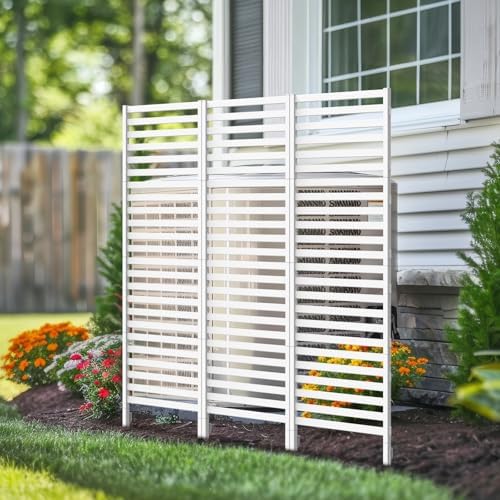 OUSHENG 47in H x 48in W Air Conditioner Fence Privacy Screen, Pool Equipment Enclosure Trash Garbage Can Hider Outdoor for AC Outside Units Garden Balcony Patio, White