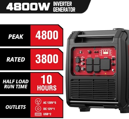 PowerSmart 4800-Watt Portable Inverter Generator with Wheels Handle Kit, CO Sensor, Quiet, 30 Amp for RV-Ready, HB5046C