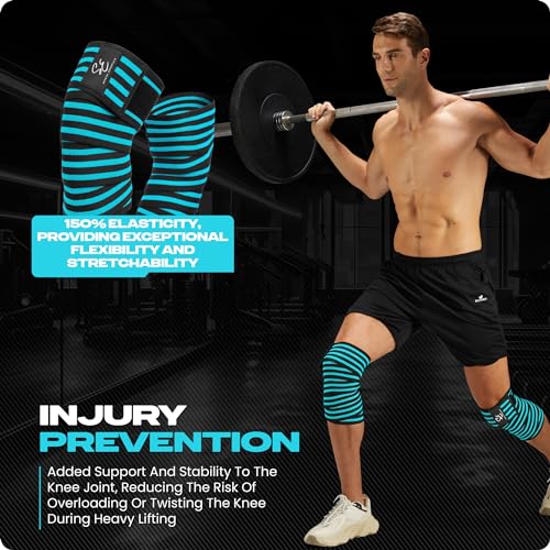 Special Essentials Knee Wraps for Weightlifting with Strap (2 Pack) - 72 Inches Flexible Support for Men & Women, for Powerlifting, Squats, Leg Press, and Cross Training