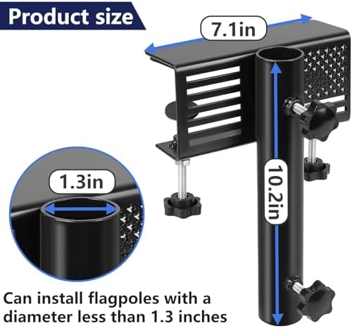 Flagpole Holder for Truck Bed, No Drilling Pickup Truck Flagpole Mount in Bed,Trailer Bed Flag Holder, Fit Up to 1.3 Inch Flag Pole (Black, Pack of 2)