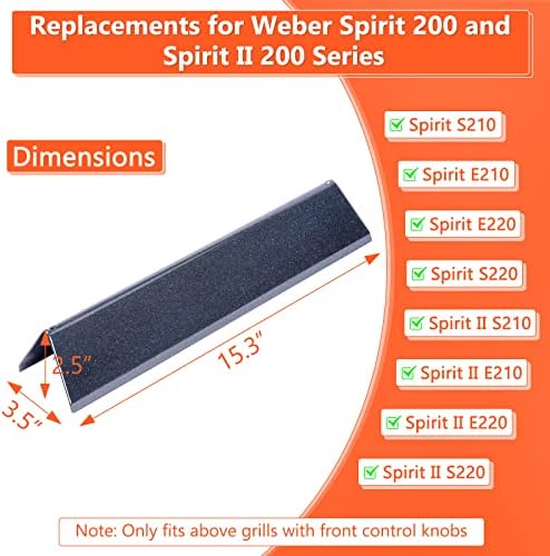 QuliMetal 15.3" Flavorizer Bars for Weber Spirit E-210, Spirit 200, GS4 Spirit II 200, Spirit II E-210 Series Grills with Front-Mounted Control, Porcelain Steel Replacements for Weber 7635 67045