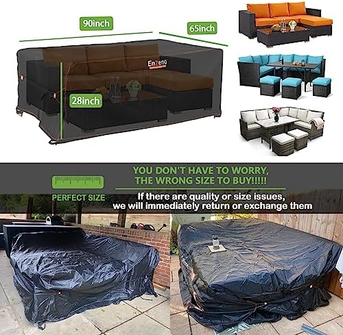Enzeno Patio Furniture Set Cover, Outdoor Sectional Sofa Couch Set Covers Waterproof, Garden Dining Table Chair Set Cover Outside Rectangular Heavy Duty Weatherproof 90" L x 65" W x 28" H Black