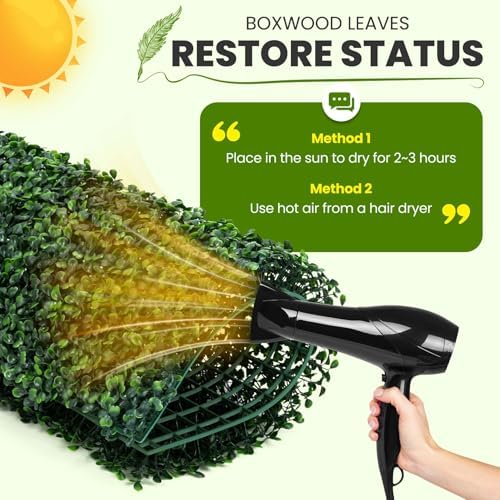 KASZOO Grass Wall 12 Pack 10"x10" Artificial Boxwood Hedge Wall Panels, Privacy Hedge Screen Faux Boxwood for Outdoor,Indoor,Garden,Fence,Backyard,Greenery Walls