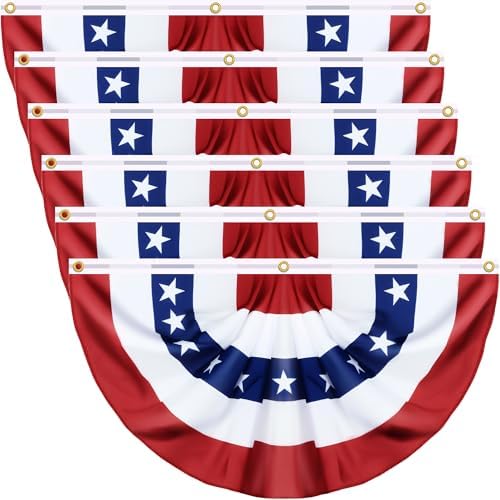 6 Pack Large Size 3 X 6 FT American Bunting Flag, 4th of July Decorations USA Pleated Fan Flag Patriotic Half Fan Banner Flags 100% polyester Fourth of July Independence Day Memorial Day Outdoor Decor