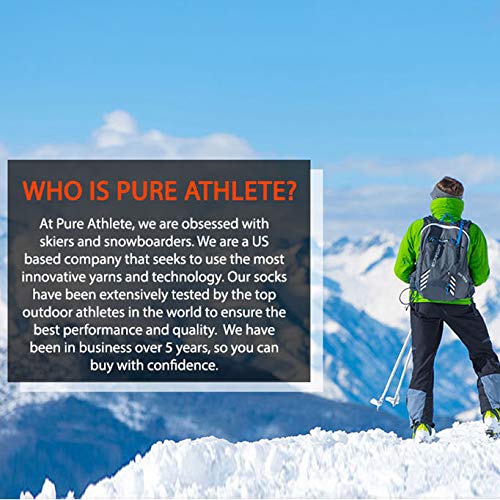Pure Athlete Kids Ski Socks - Merino Wool OTC Winter Skiing Sock for Boys Girls (1 Pair - Black/Orange, X-Small-Small)