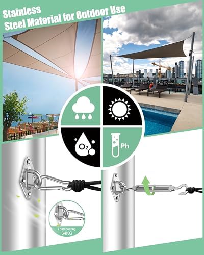 Sun Shade Sail Hardware Kit: 6 Inch Stainless Steel Sun Sail Hardware Kit for Triangle & Rectangle Shade Sail Canopy Installation, 44 Pcs Sunshade Hardware for Sun Shades Outdoor Patio Garden Backyard