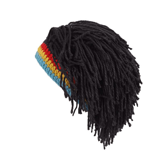 Cimjim Men Knit Hat with Hair Boys Funny Handmade Knitting Winter Hat Beanie Rasta Hat with Dreadlocks (Black)