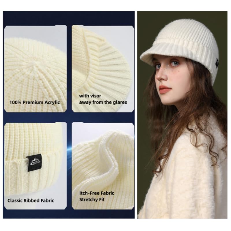 Winter Hats for Men Women - Thick Warm Stylish Knit Beanie Hat, Soft Stretch Cute Womens Winter Hats with Visor Pink