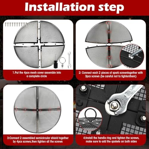 Fire Pit Spark Screen,22 Inch Fire Pit Screen Cover Outdoor with Handle&Poker,Firepit Screens Round Cover Mesh Replacement Heavy-Duty Steel Fire Pit Cover for Backyard/Beach/RV Camping
