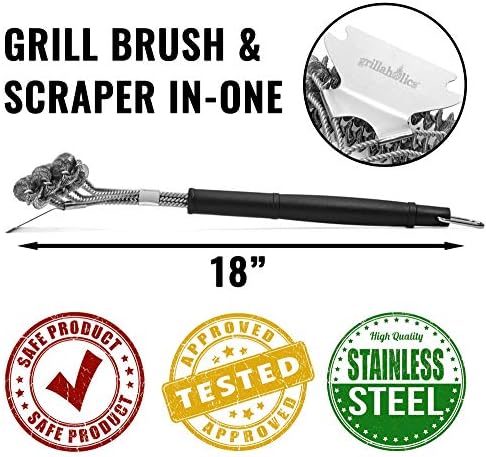 Grillaholics Grill Brush for Outdoor Grill - Safe Bristle Free BBQ Brush with Built-in Scraper – The Perfect Grilling Accessory for Cleaner Grilling