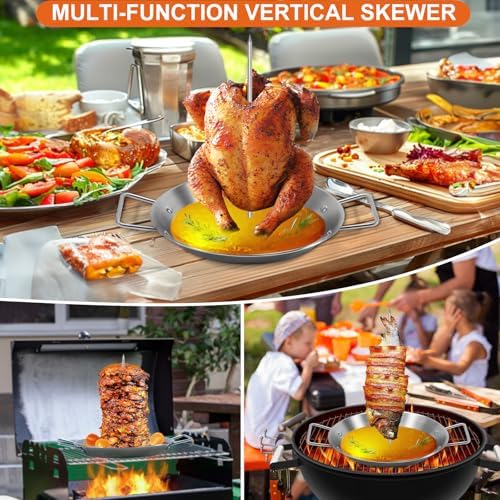 Al Pastor Skewer for Grill, Stainless Steel Vertical Skewer, Brazilian Vertical Spit with 3 Spikes(8”/10"/12”)& Brushes, for Tacos Al Pastor, Shawarma Kebabs Smoker Oven BBQ Dishes