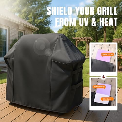 SHINESTAR Grill Cover for Weber Spirit 200/300 Series, Also Fits for Spirit II 300, Double Straps and Built-in Vents, Waterproof, 52-Inch, Black