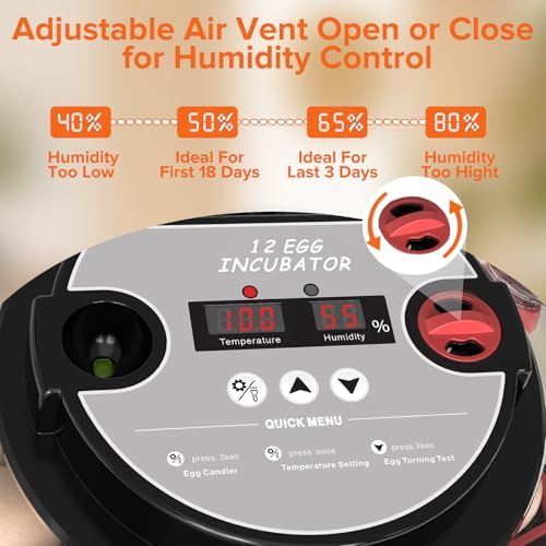 Incubator with Automatic Egg Turning and Humidity Control, Incubators for Hatching Eggs, Chicken, Ducks, Goose, Pigeon, Quail, Parrot Incubator for Farm, Lab, Science Classroom, Home