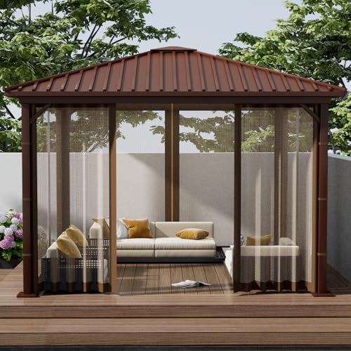 Gazebo Replacement Netting Screen Mosquito Net Screen Walls for 10 x 10 ft Outdoor Gazebo Canopy, 4-Panel with Double Zippers for Outdoor Patio (Only Netting)