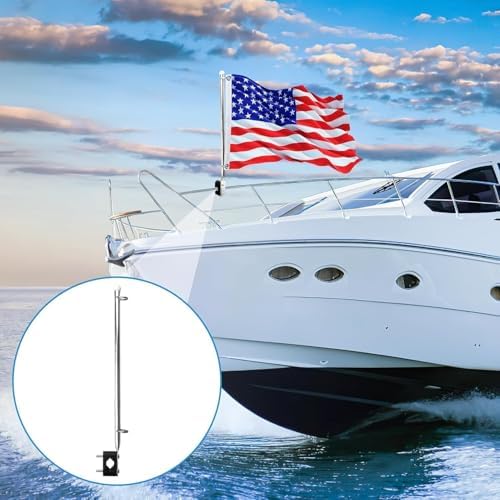 2 Pcs Adjustable Boat Flag Pole Universal, 12”x18” Stainless Steel Clamp on Boat Flag Pole Kits Rail Mount Without Drilling (Without Flag)