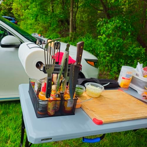 Geesta Grill Caddy - BBQ & Picnic Caddy with Paper Towel & Magnetic Tool Holders, Condiment Storage for Camper & Tailgate