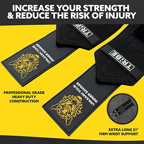Heavy Duty Wrist Wraps and Lifting Straps - 21" Wrist Wraps for Weightlifting Men and 24" Wrist Straps for Weightlifting with Silicone Grip and Padding - Weight Lifting Wrist Wraps and Gym Straps