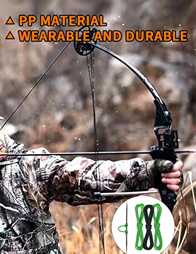 THREE ARCHERS Archery D Loop Rope for Compound Bow D Ring Buckle Release Nocking Loop Material（Pack 3） Bowstring Serving Thread D Loop Buckle (2 Green+Black)