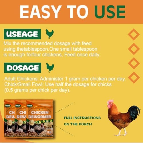 Jmxu's Chicken Dewormer Powder, All Natural Formula Poultry Dewormer, Safeguard Dewormer Powder for Laying Hens, Chicks, Roosters, Turkeys to Relieve and Prevent Worms, 1 LB