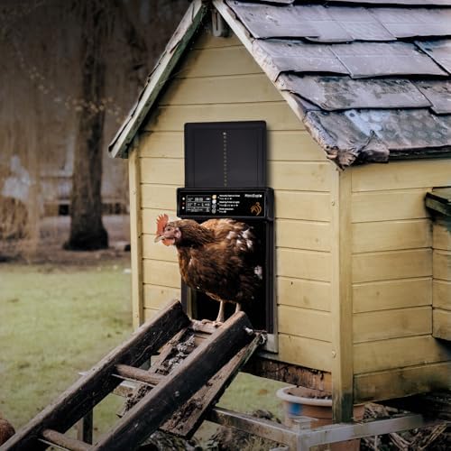 Solar Powered Automatic Chicken Coop Door, LCD Display, Timer & Light Sensor, 20-m Remote Control,Electirc Door,4 Modes, USB Rechargeable Battery, Black