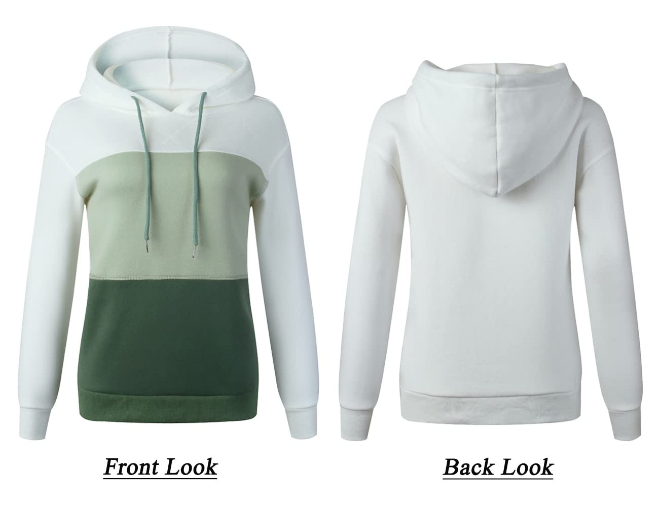 Barlver Womens Zip up Hoodie Color Block Cowl Neck Drawstring Hooded Sweatshirt Sweater Pullover Top Green-74 S