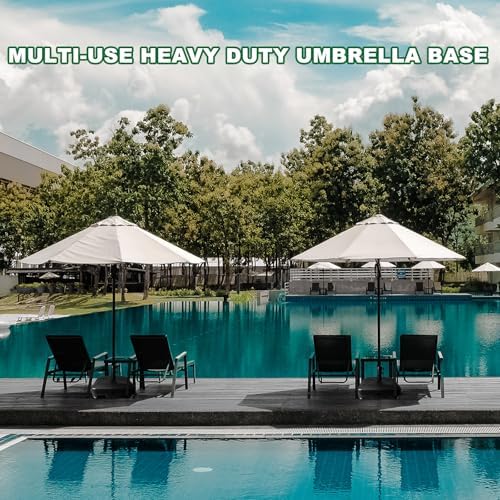 DZ4733 MS Patio Umbrella Base Heavy Duty with Wheels Square Market Stand for Outdoor 4 Locks 1 Knobs 125lb Capacity, Black