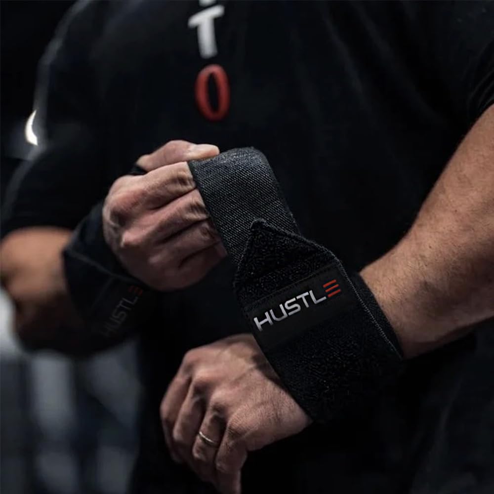 Hustle Athletics Wrist Wraps - Best Weightlifting Support (Professional Competition Grade Wrap) - Brace Your Wrists to Push Heavy, Avoid Injury & Improve Your Workout - for Men & Women