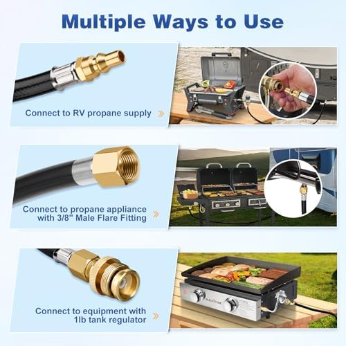 WADEO 12 FT Propane Quick Connect Hose for RV to Gas Grill, Propane Quick Connect Fittings for 1 LB Throwaway Bottle Connects 1 LB Portable Appliance to RV 1/4" Female Quick Disconnect