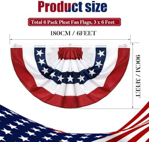 6Pack 3x6 Ft American Pleated Fan Flag, American Flag Bunting for Outdoor, US Patriotic Half Fan Banner for 4th of July Memorial Day Independence Day Outdoor Indoor Decorations
