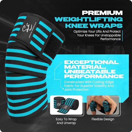 Special Essentials Knee Wraps for Weightlifting with Strap (2 Pack) - 72 Inches Flexible Support for Men & Women, for Powerlifting, Squats, Leg Press, and Cross Training