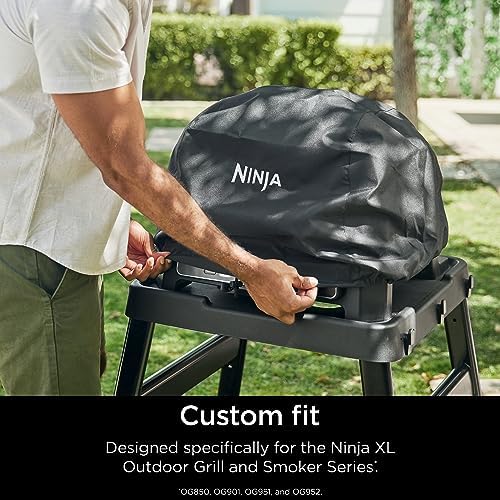 Ninja XSKCOVERXL Woodfire Premium Grill Cover Pro, Compatible with OG800 and OG900 Series, UV & Water Resistant, Elastic Drawstring for Snug Fit, Lightweight, Year-Round Protection, 13'' x 24'', Black