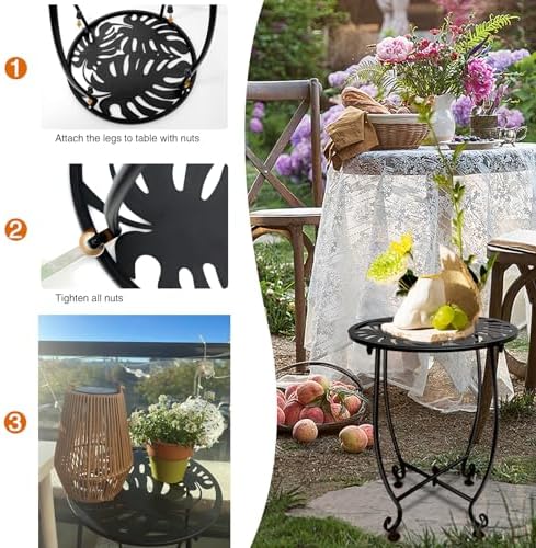 Outdoor Side Table for Small Spaces, 2 Pack 14 Inch Round Metal End Table for Patio Balcony Yard Porch, Anti-Rust Waterproof Accent Table for Indoor Outdoor Use, Easy Assembly