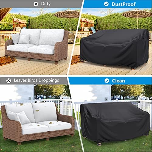 Heavy Duty Patio Sofa Cover Waterproof, Mrrihand 3-Seater Outdoor Sofa Loveseat Cover, Outdoor Patio Furniture Cover with Air Vent and Handles, 78" L×33" D×32" H, Black
