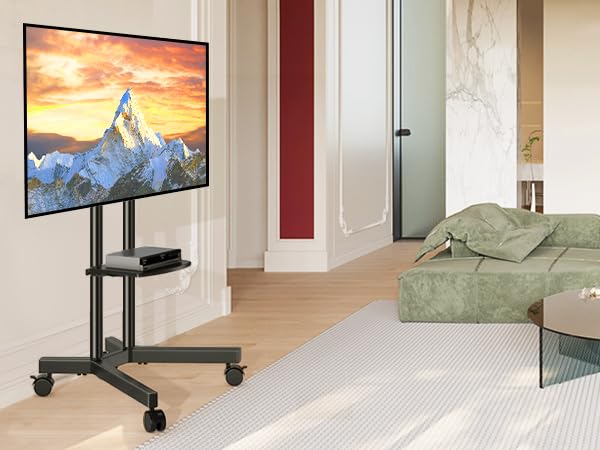 Mobile TV Stand with Upgraded Wheels for 32-75 Inch TVs up to 88 lbs, Height Adjustable Rolling TV Stand with Laptop Shelf, Mobile TV Cart with Heavy Duty Structure for Living Room, Patio, Office