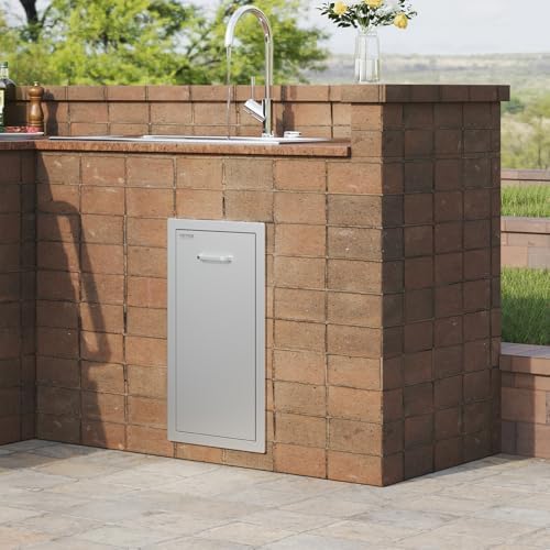 VEVOR Pull Out Trash Drawer 13.4"W x 25.7"H x 19.6"D Lower Sliding Rails Stainless Steel Roll Out Trash Bin Pull Out Tray Outdoor Kitchen Trash Drawer with Handle for BBQ Island Grill Station