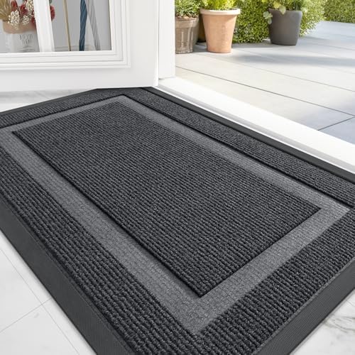 OLANLY Front Door Mat Indoor Outdoor Entrance, Waterproof All-Season, All-Weather Doormat, Sturdy Natural Rubber, Fade Resistant, Low Profile, Easy Clean Patio Porch Entryway Mat, 36x24, Grey